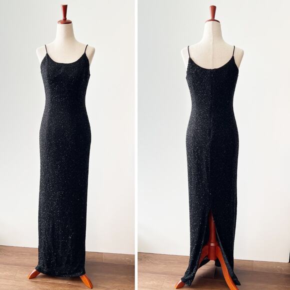 90s Vintage Jump Black Sparkly Beaded Gown Size Small - Picture 1 of 7